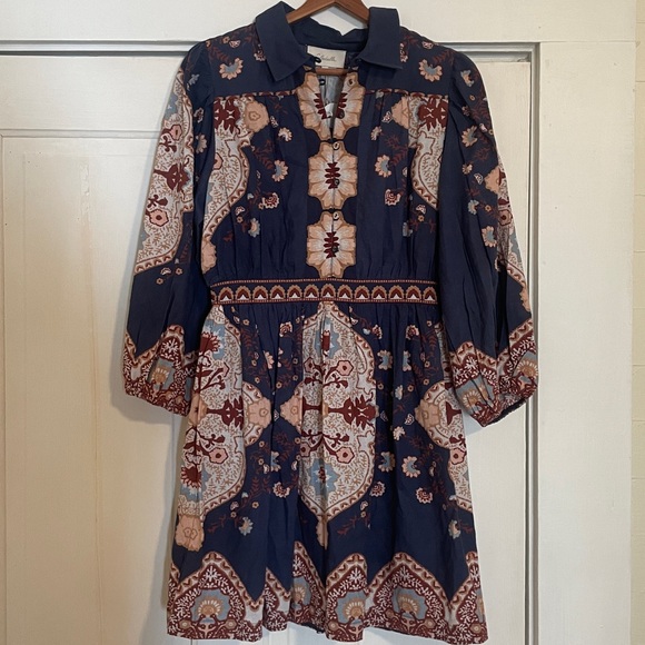 New Cleobella Leigh Paisley Cotton Linen Dress size Small in Navy - Picture 7 of 16